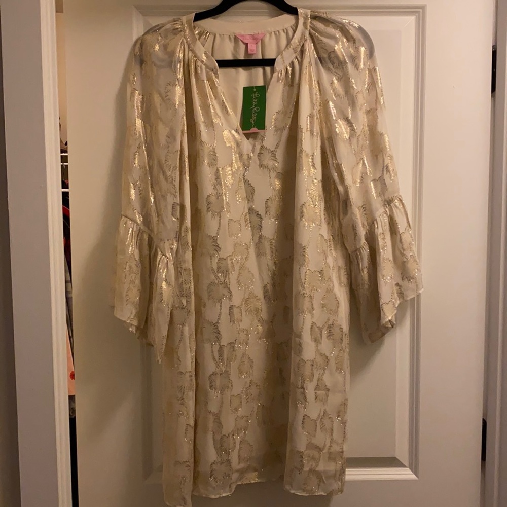 Lilly Pulitzer Cream and Gold Metallic Floral Duster